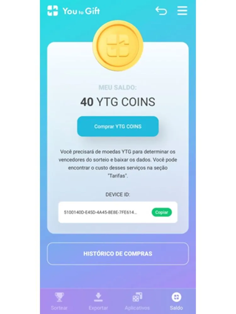print da tela do YouToGift, ferramenta que faz sorteio no Instagram