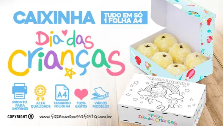 Caixinha de doce de Dia das Crianças com beijinho e instruções para fazer