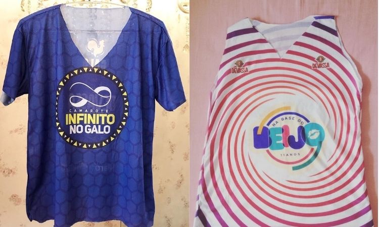 fotos de dois abadás masculinos com gola V