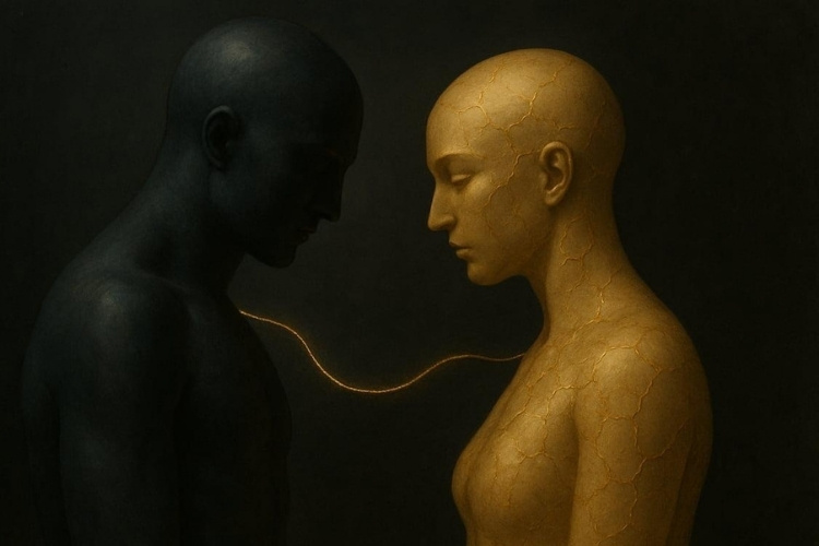 Imagem de corpo em preto ligado a um corpo bege 