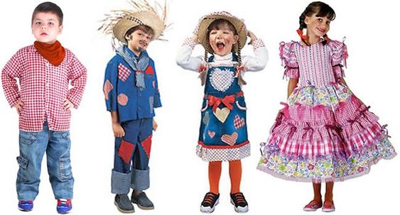 4 crianças fantasiados para festa junina