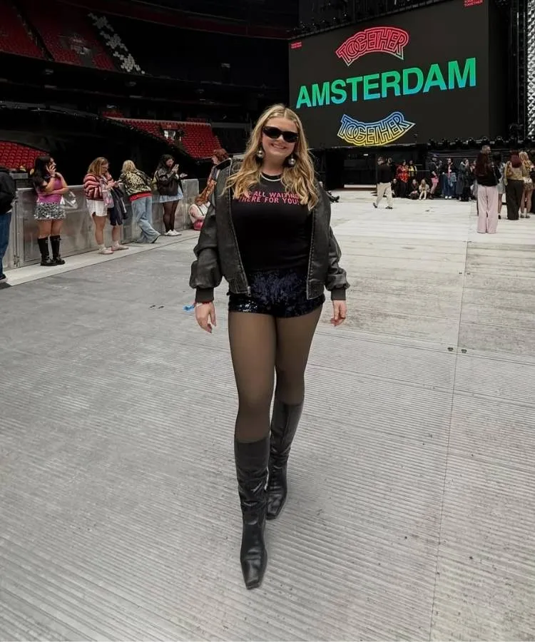 Look para o show do Harry Styles no frio com casaco e meia-calça