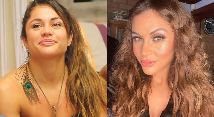 Montagem com duas fotos de Maria, uma na época do BBB e outra atualmente 