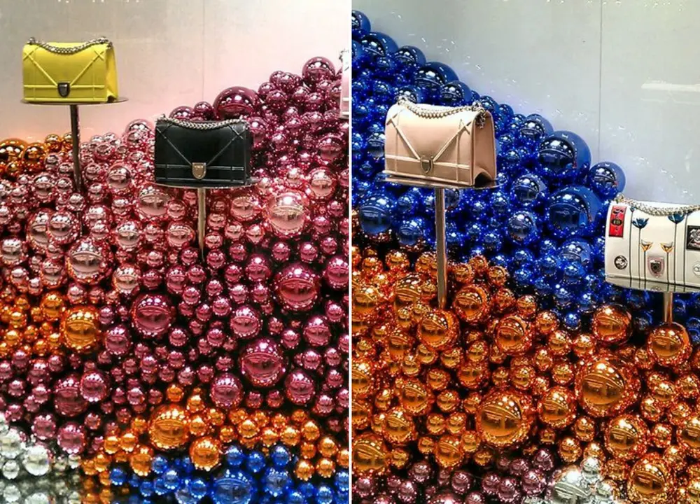 Vitrine com bolas de natal