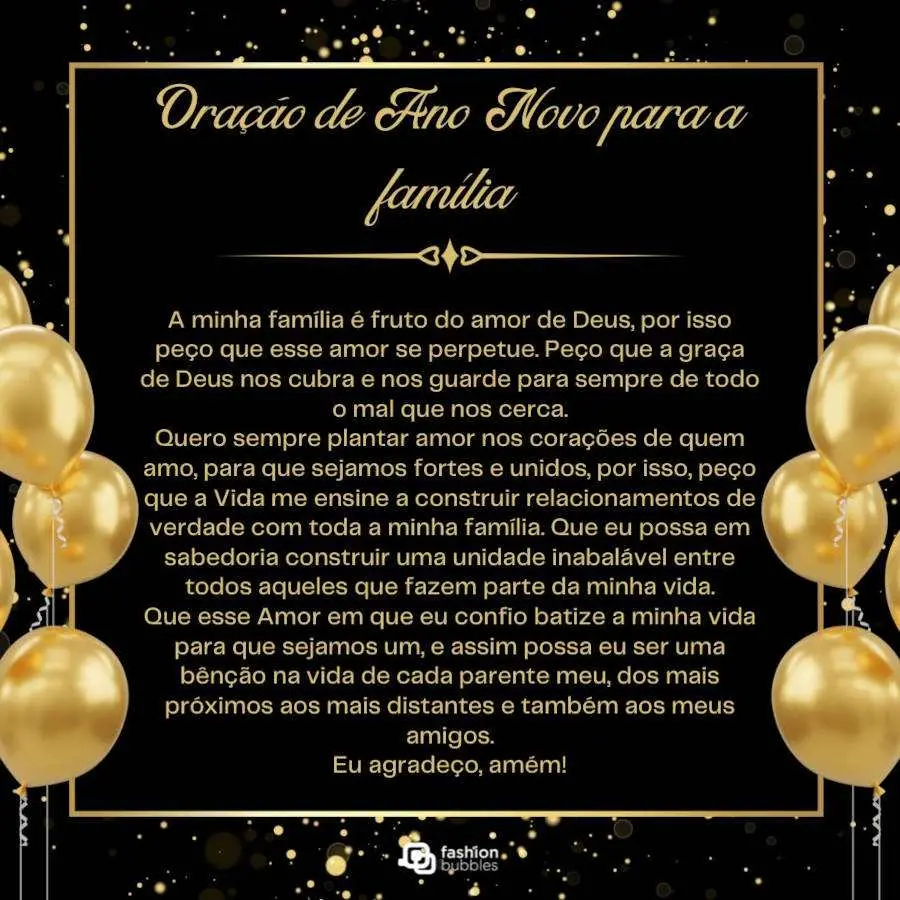 Ilustração em preto e dourado com a oração para a família