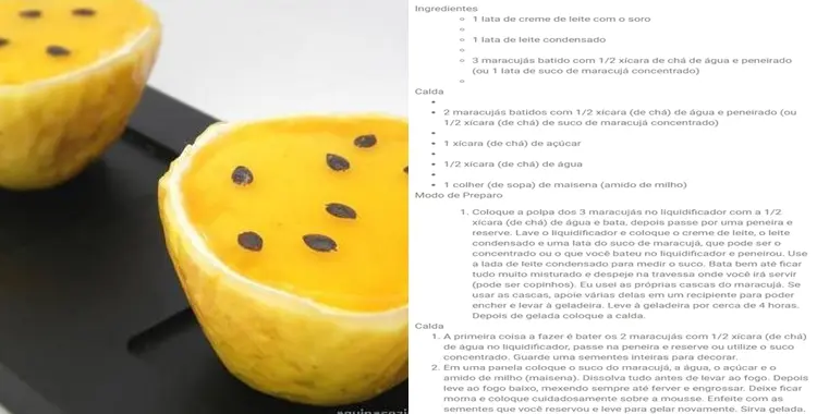 Receita mousse de maracujá.
