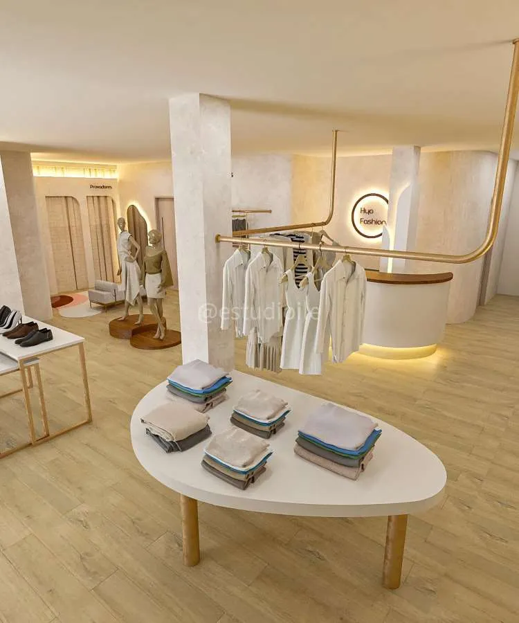 Projeto de arquitetura comercial de loja de roupas Hyo Fashion usando neuroarquitetura