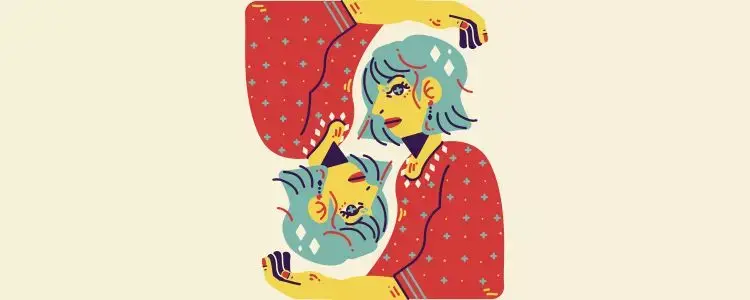 Fundo bege com símbolo do signo de Gêmeos com horóscopo de hoje