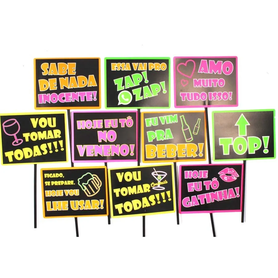 Placas com dizeres divertidos para festa neon Placas com dizeres divertidos para festa neon