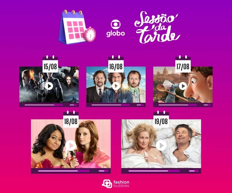 Cronograma semanal dos filmes da Sessão da Tarde de 15 a 19 de agosto de 2022.