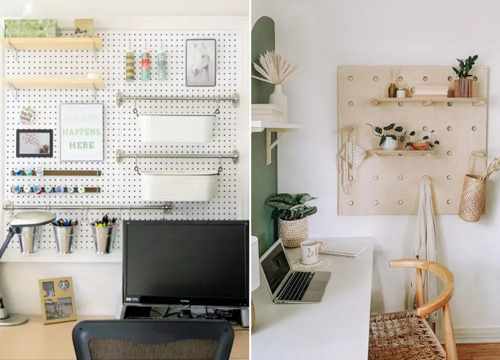 Decoração da parede do home office: pegboard