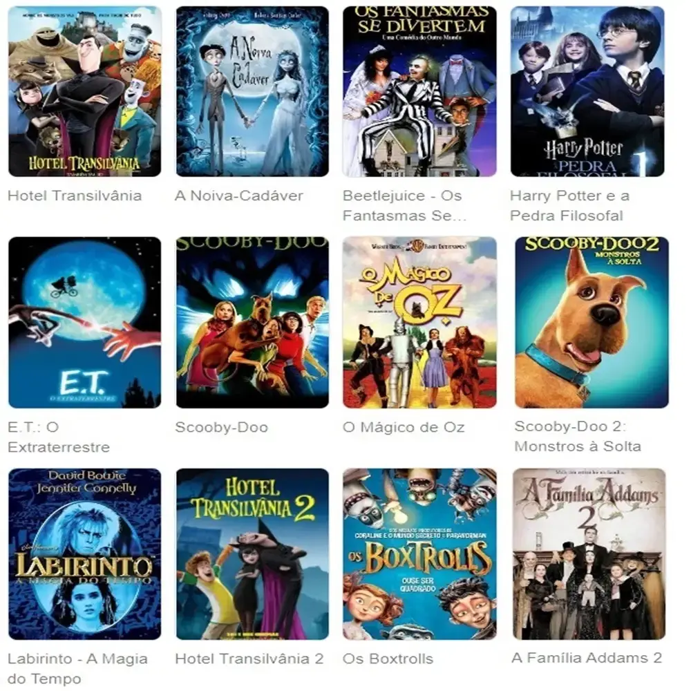 Opções de filmes. Opções de filmes para Haloween e toda família.