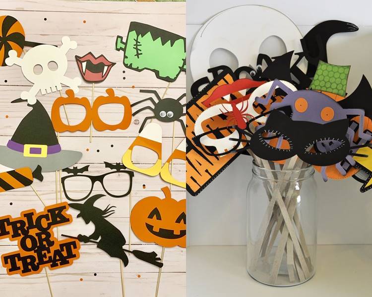 Foto com plaquinhas para fotos no Halloween