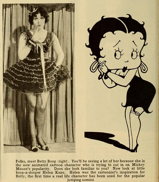 Matéria que refere que a personagem Betty Boop se baseou na pin-up Helen Kane, de 1932. Matéria que refere que a personagem Betty Boop se baseou na pin-up Helen Kane, de 1932.