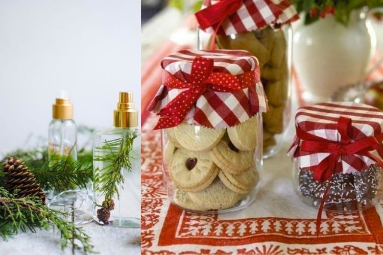 Potes personalizados de presentes de Natal DIY Montagem com foto de aromatizadores de ambiente e potes de biscoitos caseiros