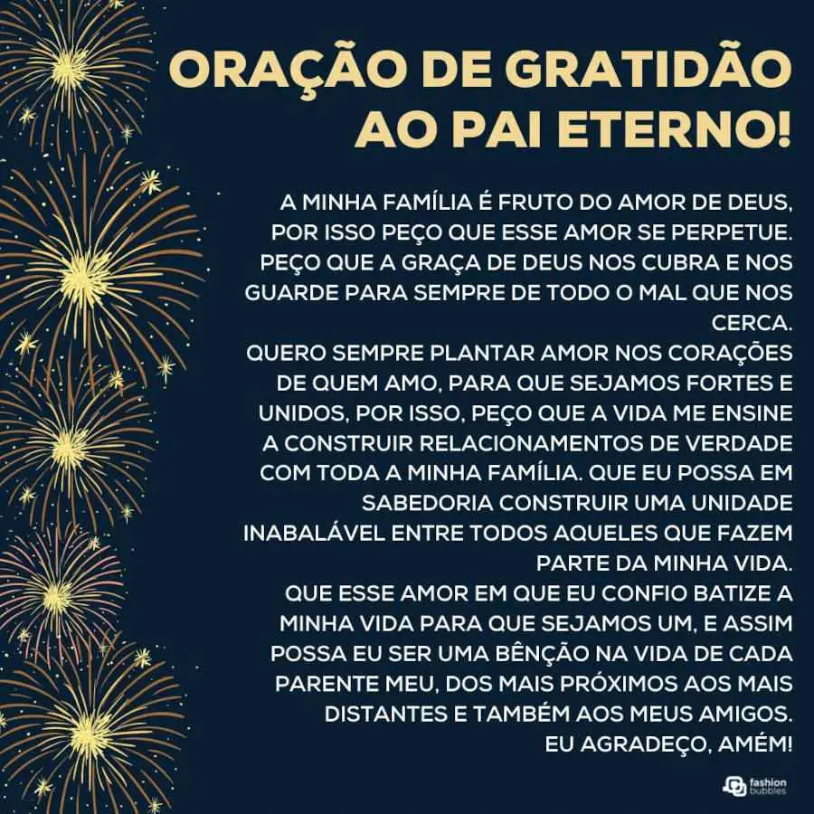 Ilustração em azul escuro com a oração de gratidão ao pai eterno