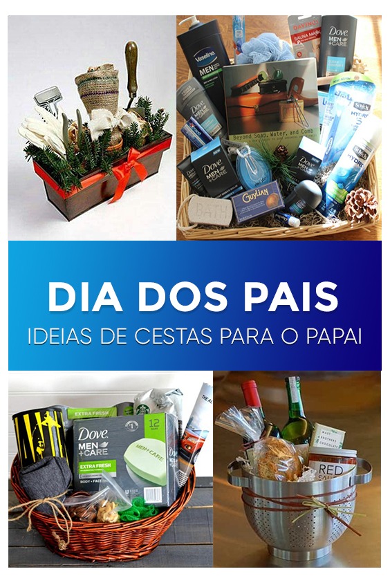 Quadro com a imagem de 4 cestas criativas feitas para o Dia dos Pais.