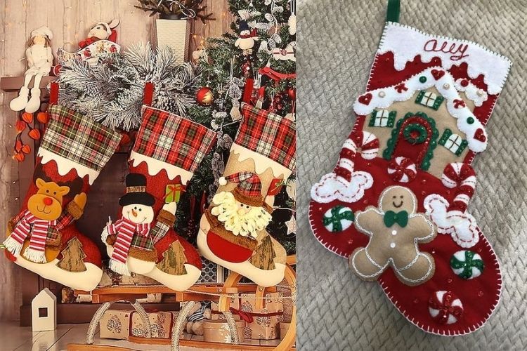 Meias de presente para decoração de Natal