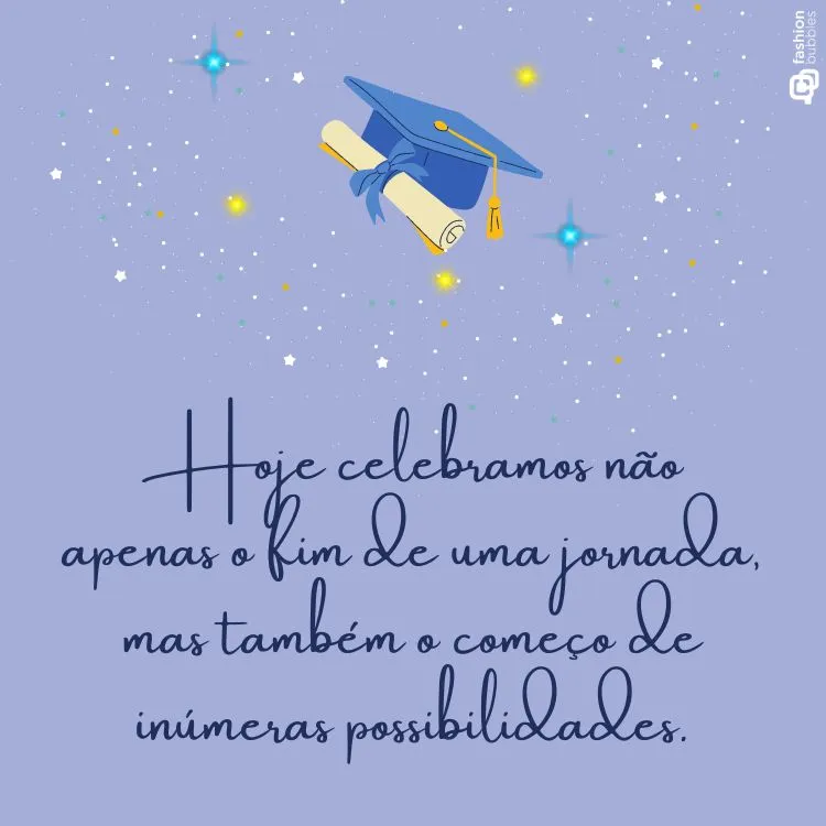 fundo azul com frase de o que escrever na formatura