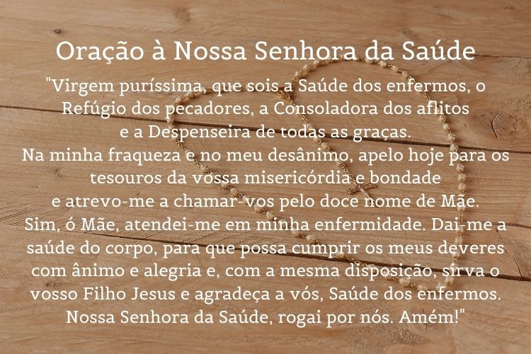 oração a nossa senhora da saúde escrita sobre foto de terço