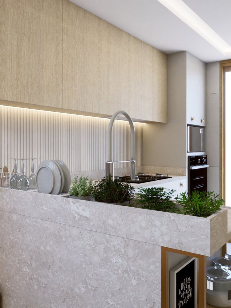 Horta embutida na bancada da cozinha