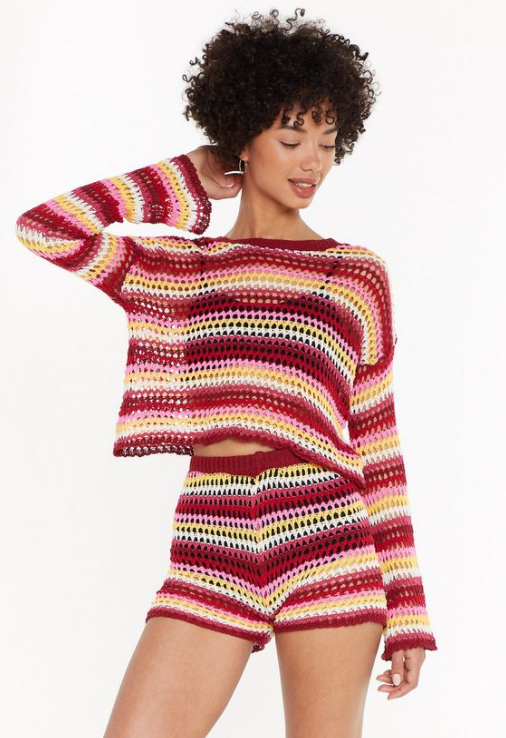 Conjunto blusa manga comprida vermelho, branco e amarelo