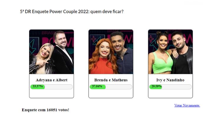 Porcentagem Power Couple 5ª DR Porcentagem Power Couple 5ª DR