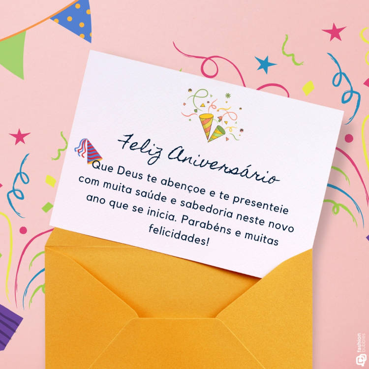 Ilustração de Aniversário com frase "Te desejo alegrias, prosperidade, sabedoria e muitas oportunidades, o sucesso virá como resultado daquilo que você tem de mais especial. Feliz aniversário!"