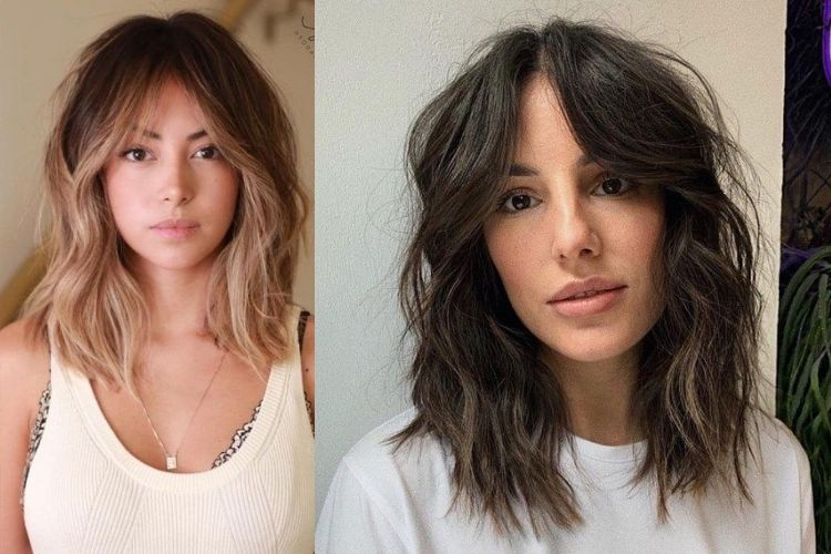 Duas mulheres com franja cortininha cabelo médio