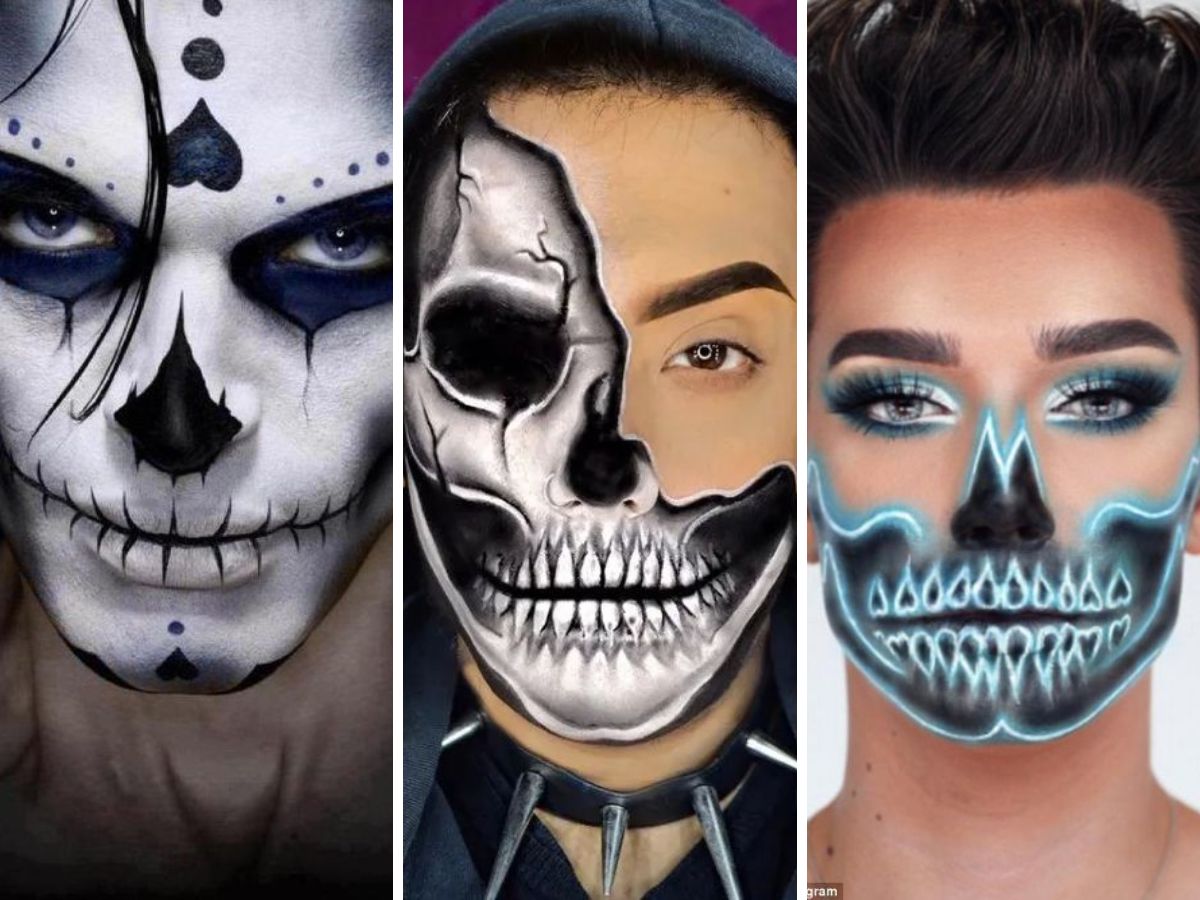 Montagem com fotos de 3 homens com maquiagem de caveira 