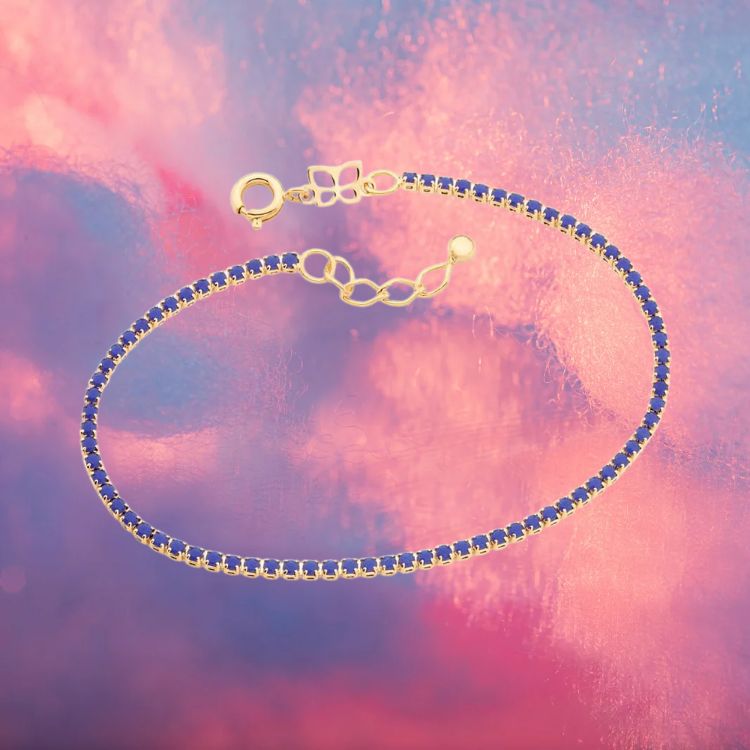 Pulseira Rommanel Banhado Ouro Riviera Com 77 Cristais Azuis