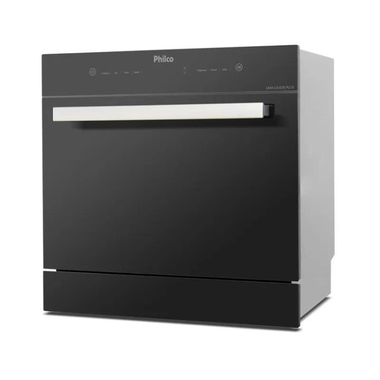 Lava-louças Philco preta com puxador inox