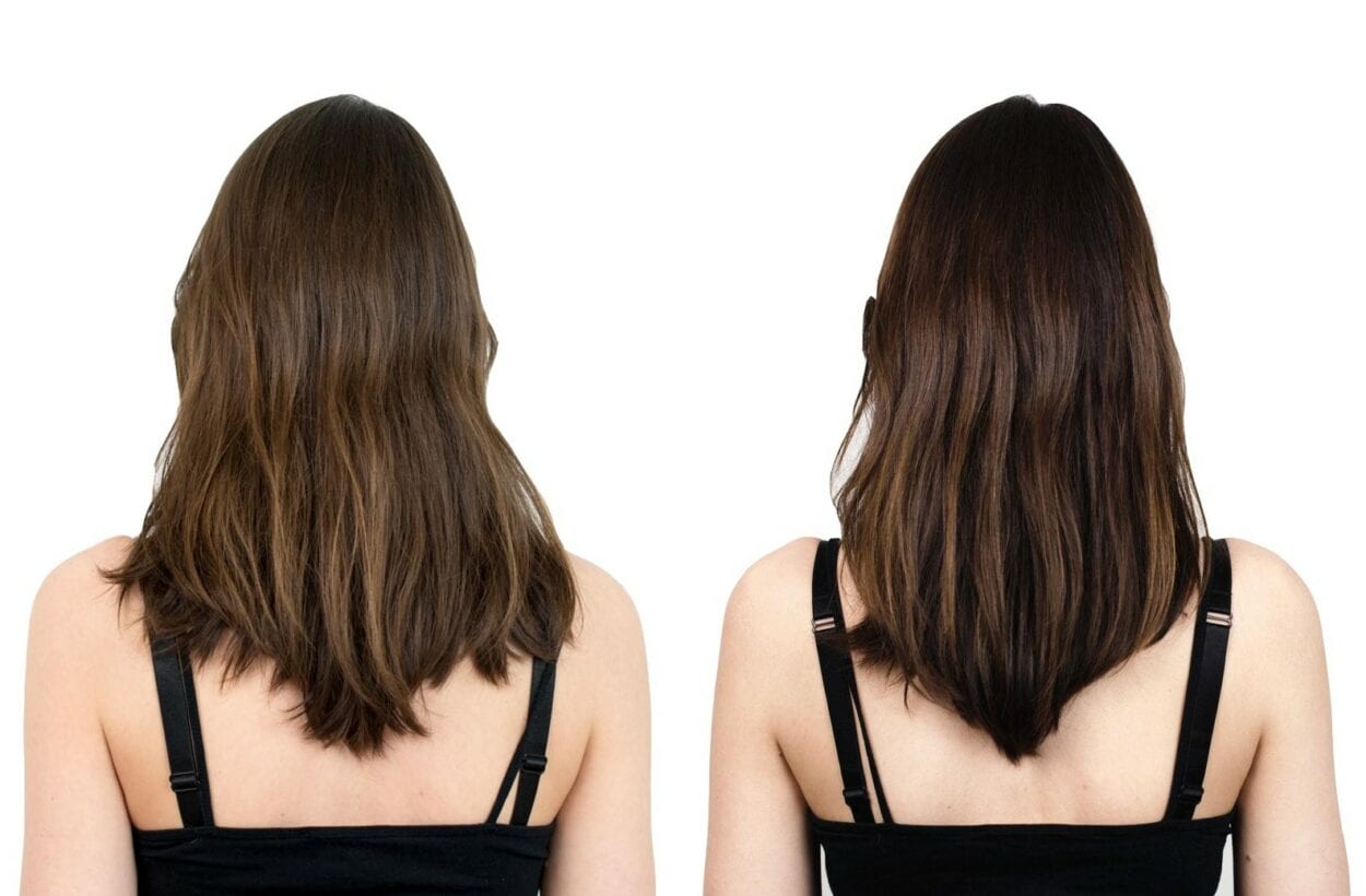 Imagem de antes e depois do Shampoo tonalizante 