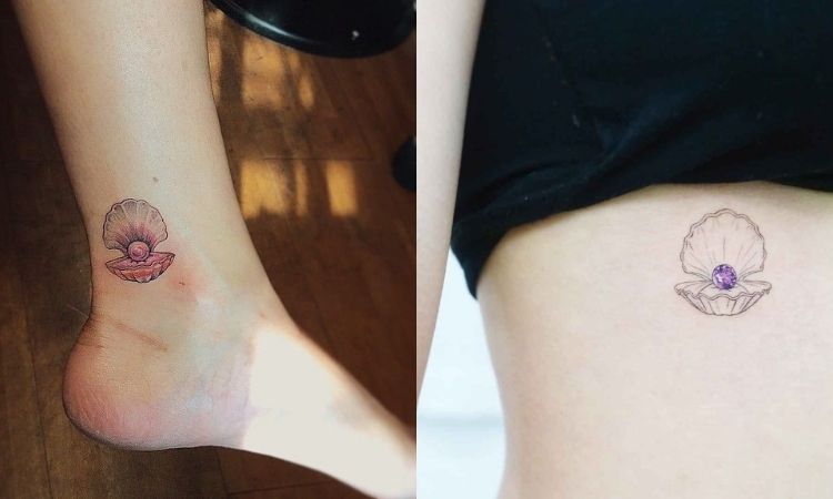 duas opções de tatuagem de concha com pérola