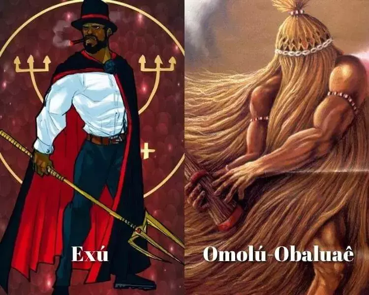 Foto de imagem dos orixás Exú e Omolú-Obalauaê - montagem.
