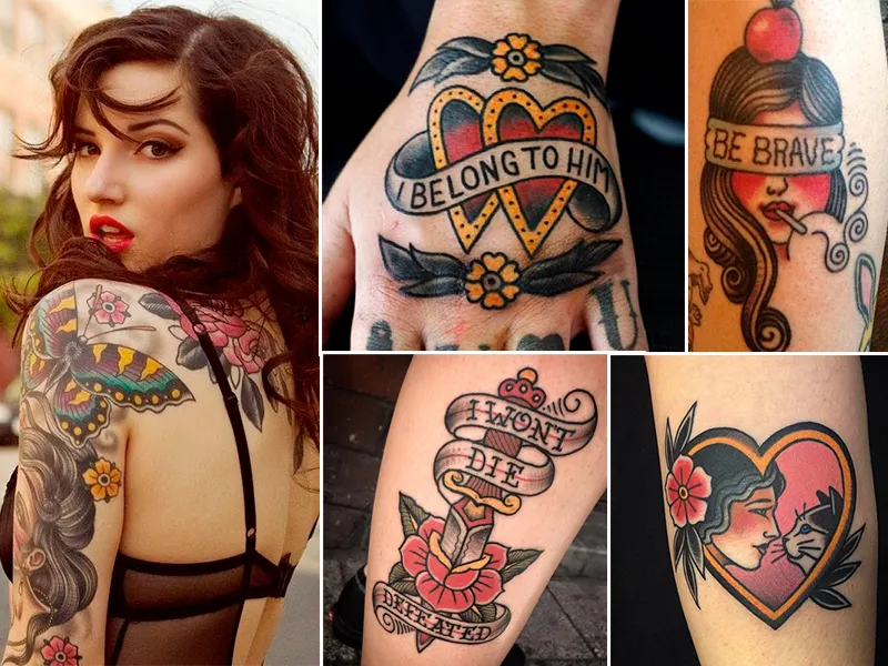 Montagem com diversas ideias de tattoos old school que apareceram na matéria