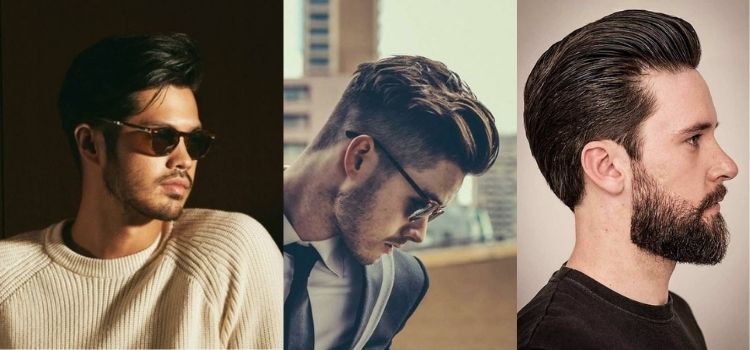 três opções de corte Pompadour