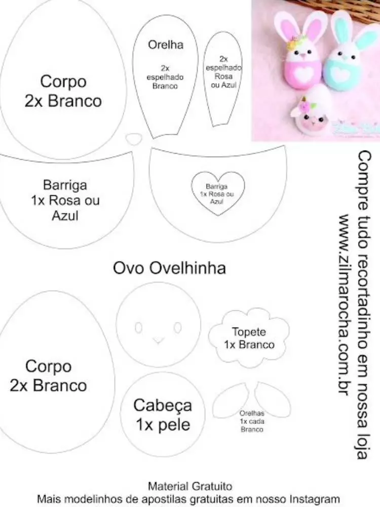 Molde coelho de feltro