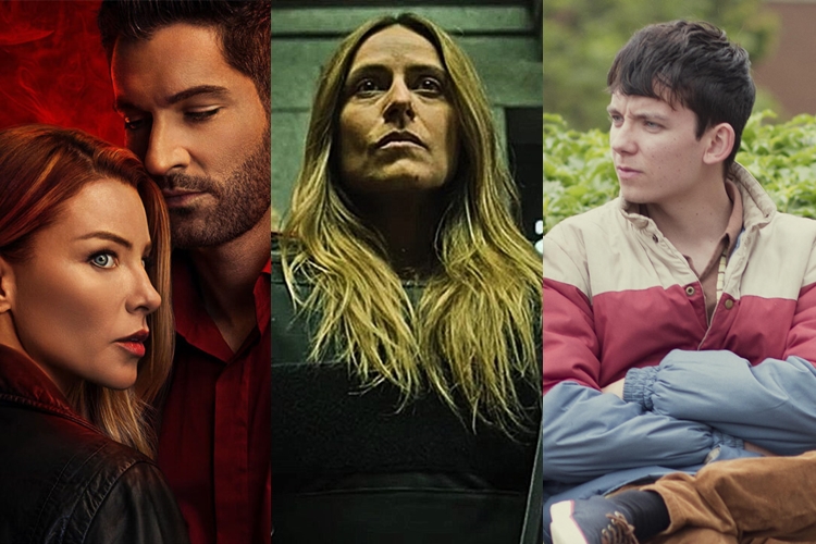 Foto das séries "Lúcifer", "La Casa de Papel" e "Sex Education", da Netflix.