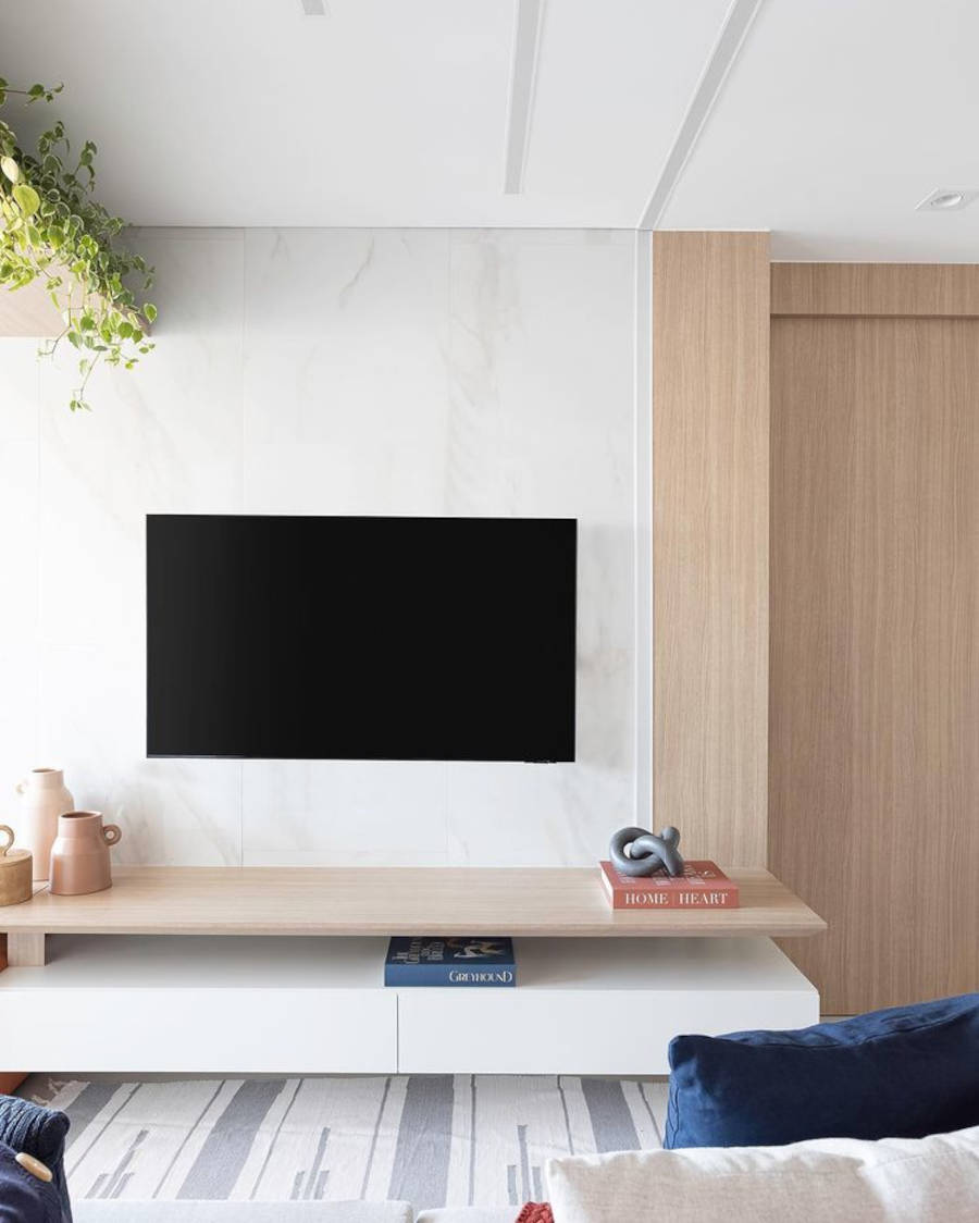 Decoração minimalista para sala de tv.