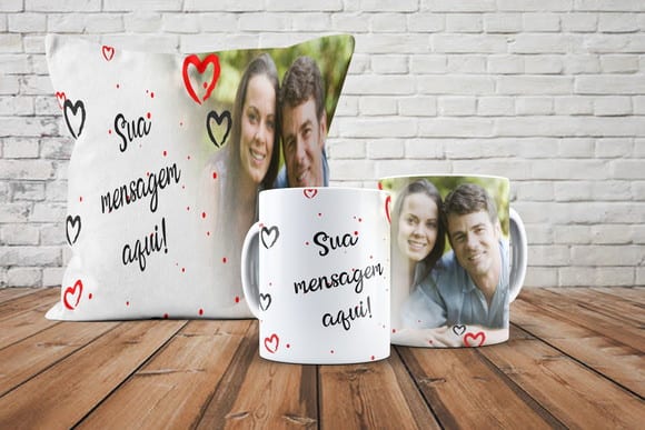 Kit almofada + caneca romântica 