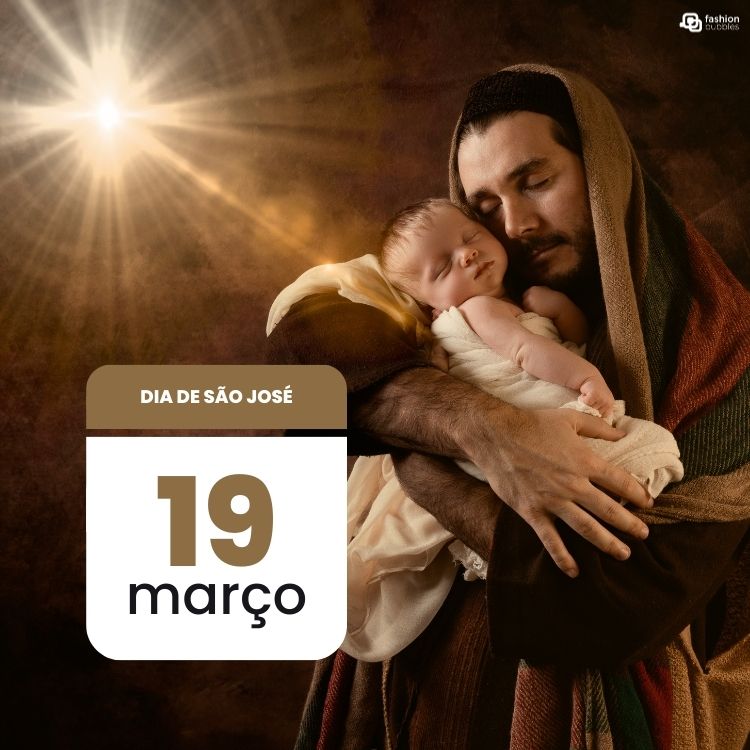Data: 19 de Março, em fundo de foto de homem com bebê no colo.
