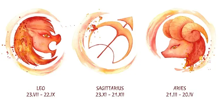 Desenho de signos de fogo em laranja aquarela