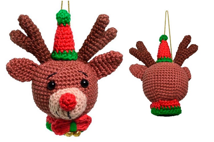 cabeça de rena em amigurumi de Natal