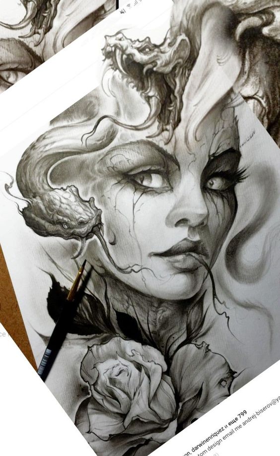 Garota medusa triste com rosa