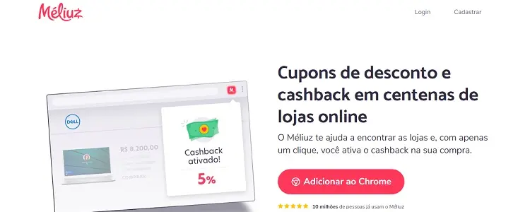 página inicial do site Méliuz
