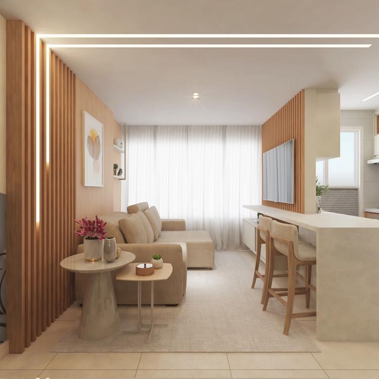 foto de sala junto com cozinha e bancada de refeição