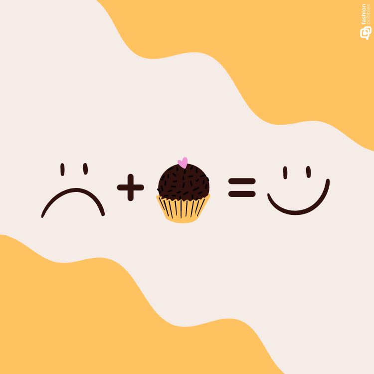 A imagem apresenta um fundo com tons de bege e laranja. No centro, há uma expressão visual que mostra um rosto triste seguido de um sinal de mais, um brigadeiro no meio, e um sinal de igual, culminando em um rosto feliz. Esta representação transmite a ideia de que o brigadeiro pode transformar tristeza em alegria, exemplificando frases de brigadeiro que destacam o poder reconfortante desse doce.


