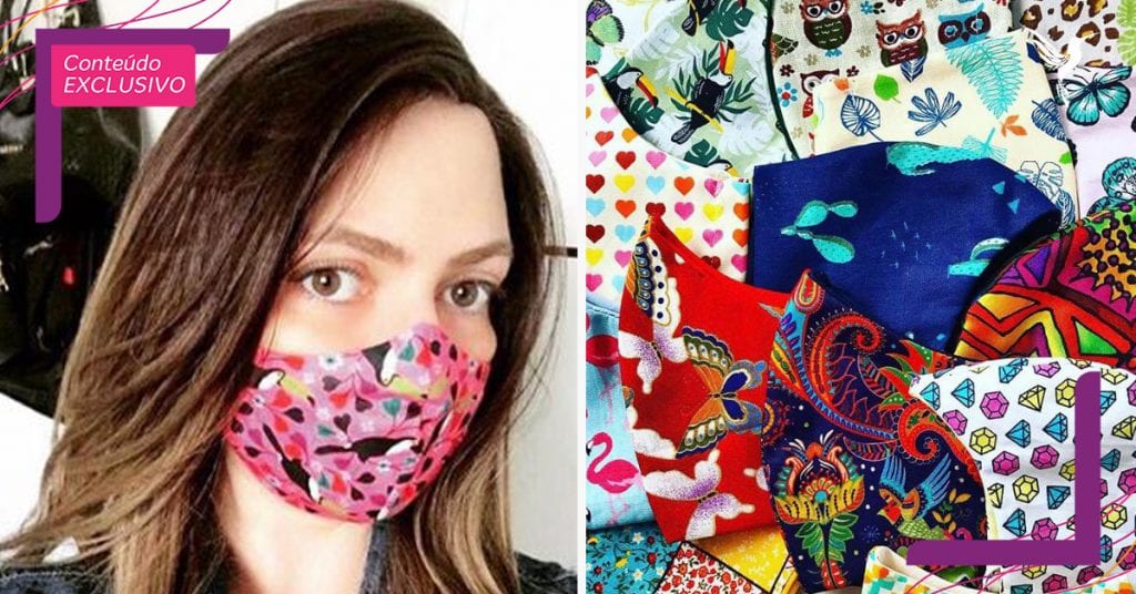 Foto de abertura: mulher usando mascarade proteção facil e ao lado vários modelos de máscaras