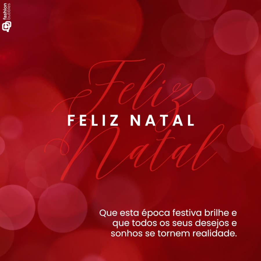 Cartão de fundo vermelho com frase "Que esta época festiva brilhe e brilhe e que todos os seus desejos e sonhos se tornem realidade, Feliz Natal."